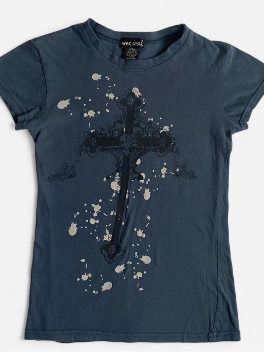Vintage Y2K Wet Seal blue mallgoth grunge cross tee